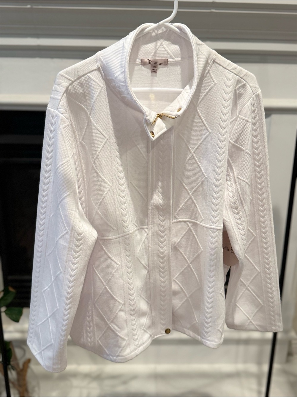 L.B. Evans Cream Textured Zip-Up Sweater Jacket